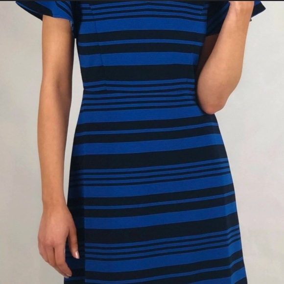 Women’s DRAPER JAMES black/blue stripe flutter sleeve dress. Size small - Picture 4 of 12